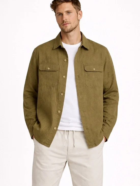 ASOS Men’s Linen Shirt Jacket 2XL Olive Lightweight Summer Overshirt - Picture 3 of 9